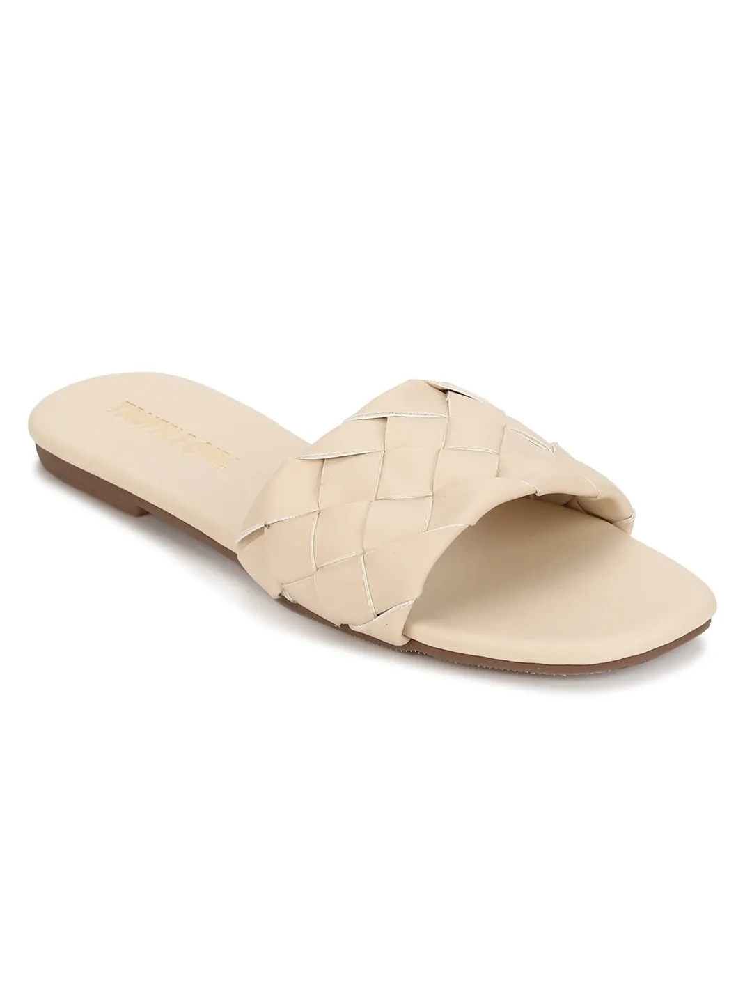 Nackte PU-Gewebte Schlupf-Sandalen