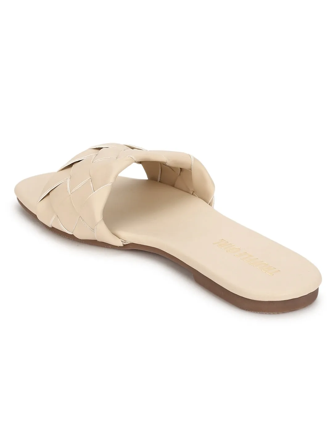 Nackte PU-Gewebte Schlupf-Sandalen
