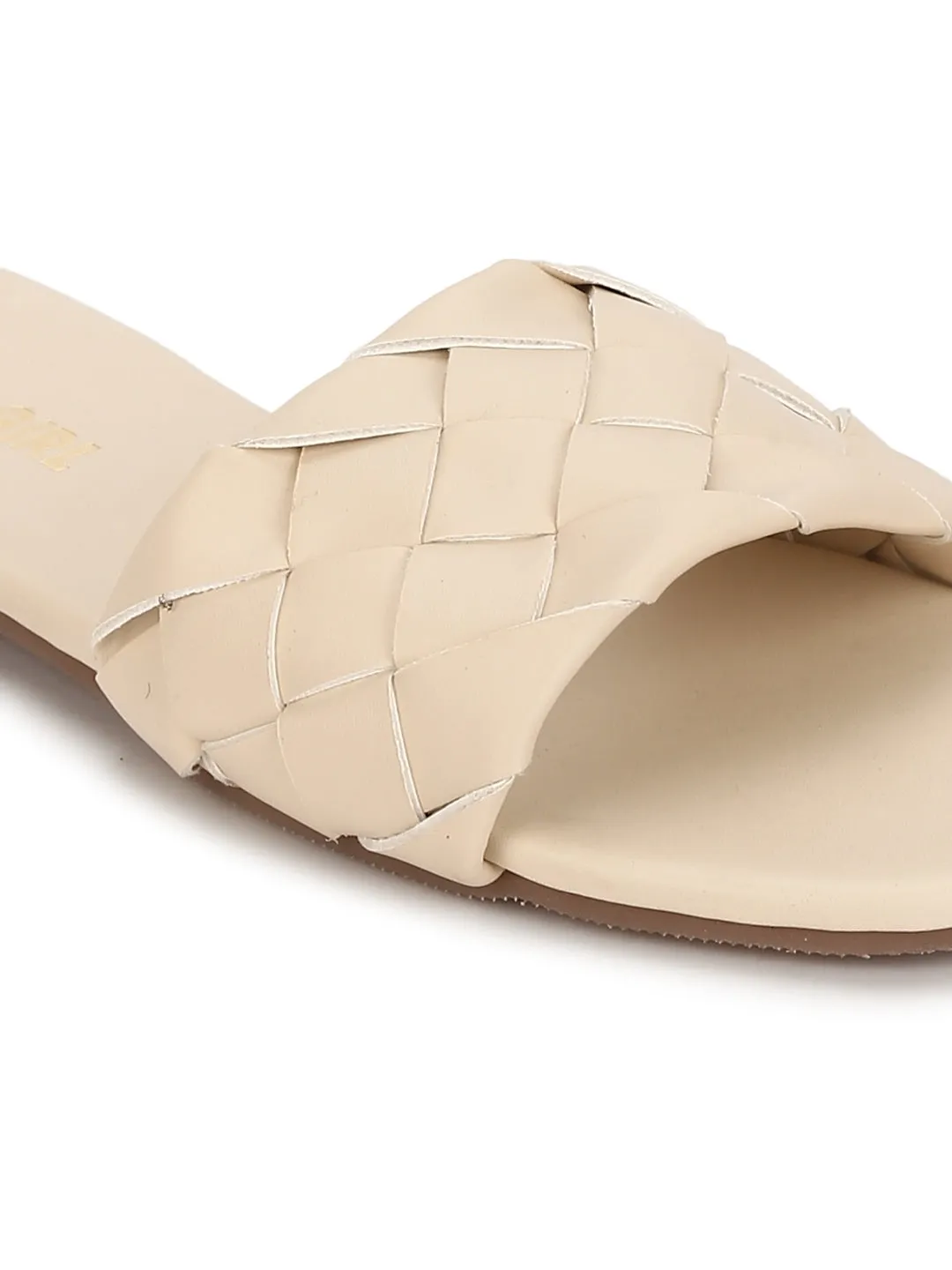 Nackte PU-Gewebte Schlupf-Sandalen
