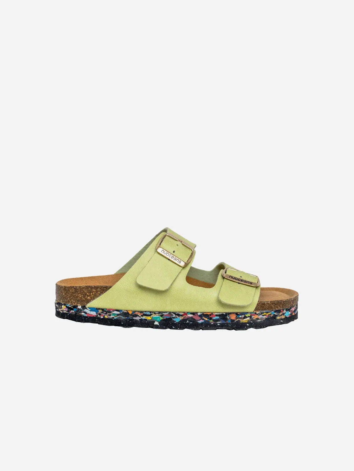 Nuo Recycelte Flipflop & Kork Sandalen mit Schnalle | Seegrün