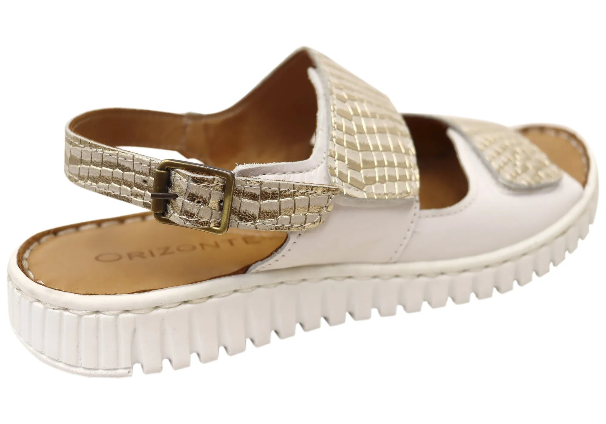 Orizonte Alvie Damen Bequeme Europäische Leder Sandalen Mit Verstellbarem Riemen Orizonte Schuhe