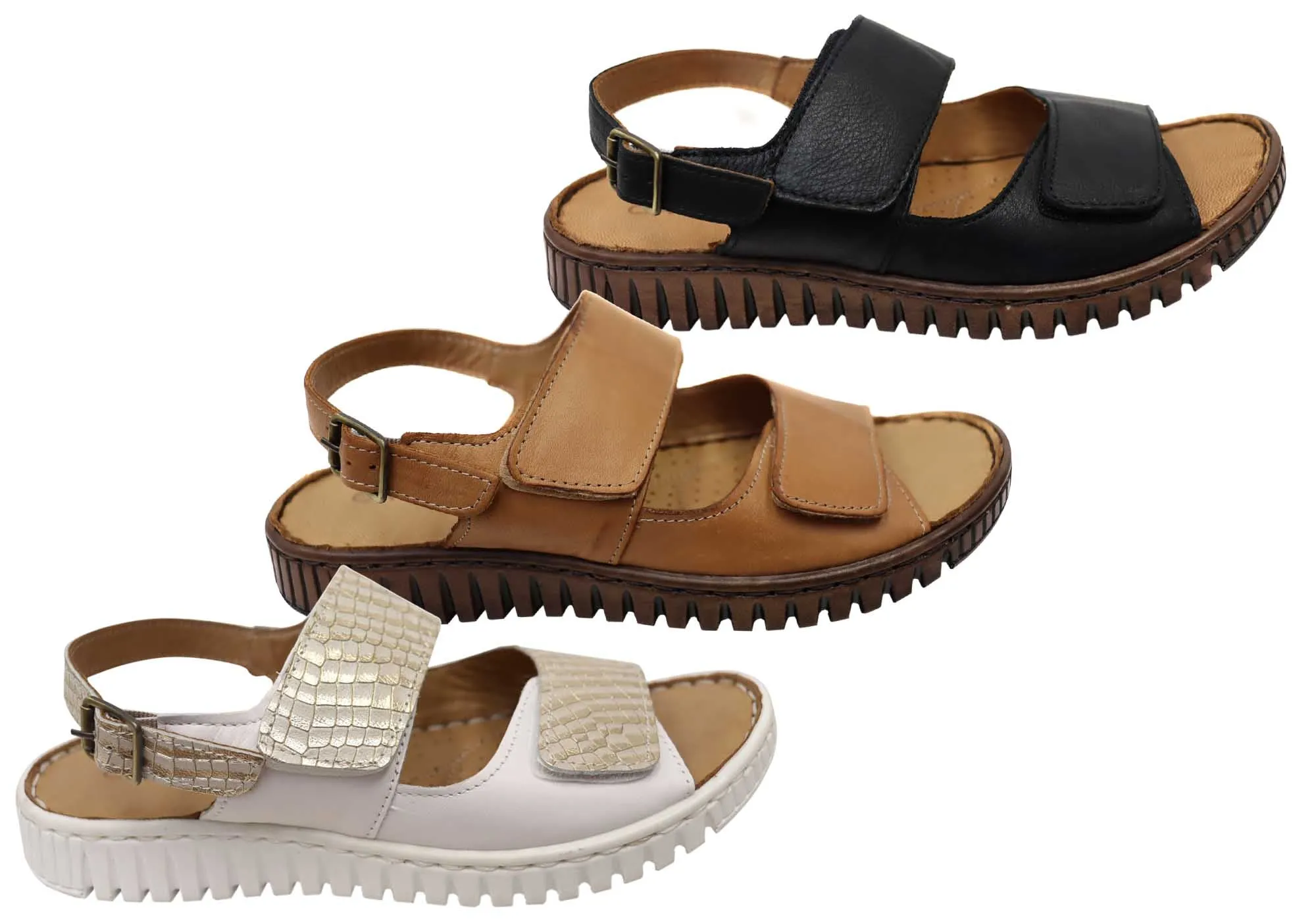 Orizonte Alvie Damen Bequeme Europäische Leder Sandalen Mit Verstellbarem Riemen Orizonte Schuhe