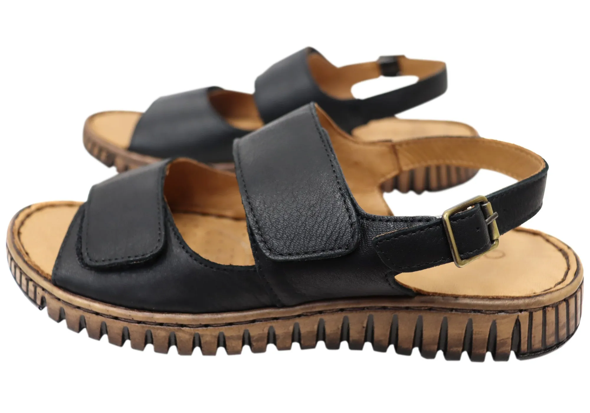 Orizonte Alvie Damen Bequeme Europäische Leder Sandalen Mit Verstellbarem Riemen Orizonte Schuhe