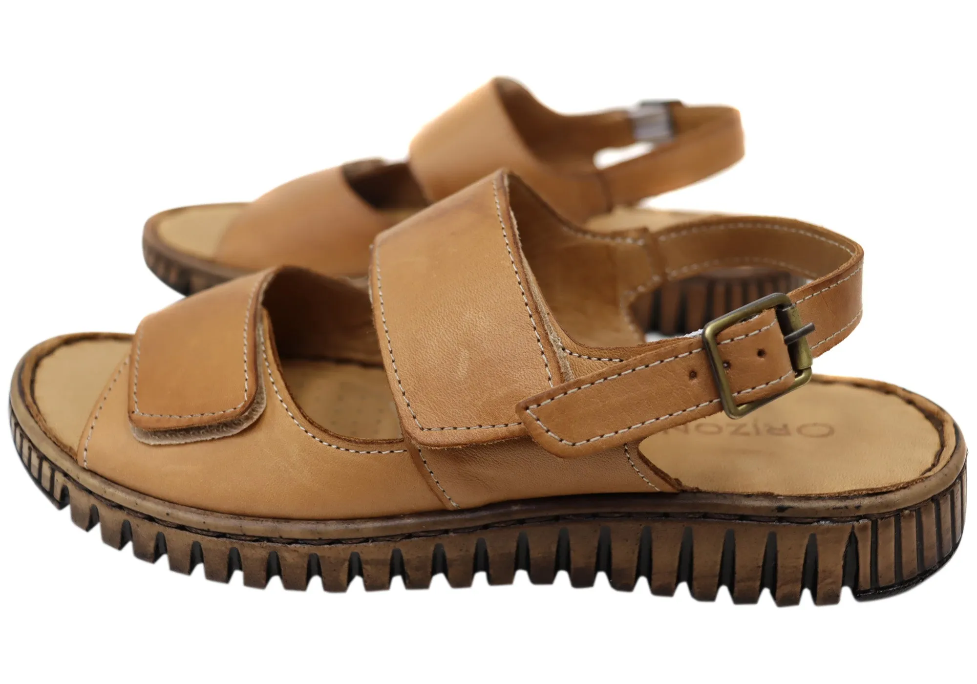 Orizonte Alvie Damen Bequeme Europäische Leder Sandalen Mit Verstellbarem Riemen Orizonte Schuhe