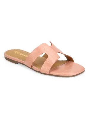 Rosa Nackt Croc PU Schlupf-Slipper