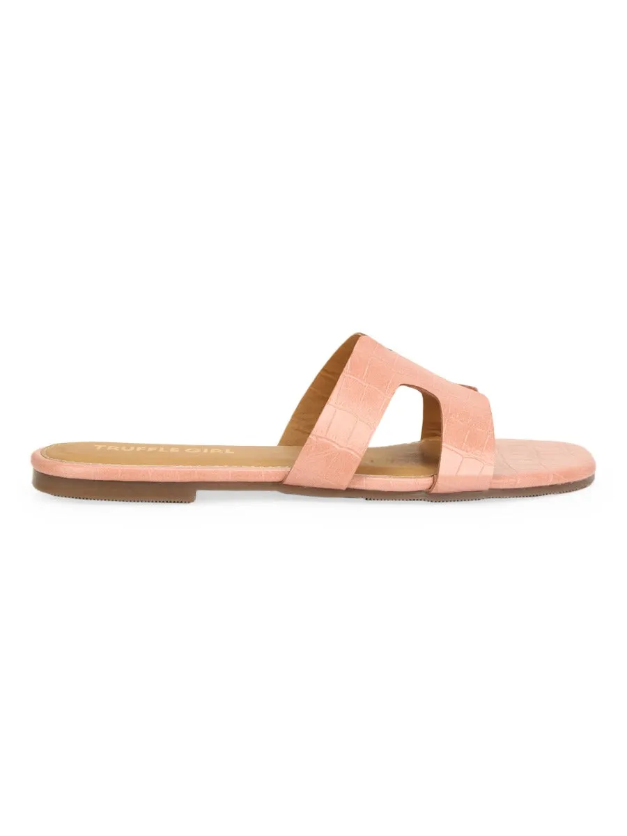 Rosa Nackt Croc PU Schlupf-Slipper