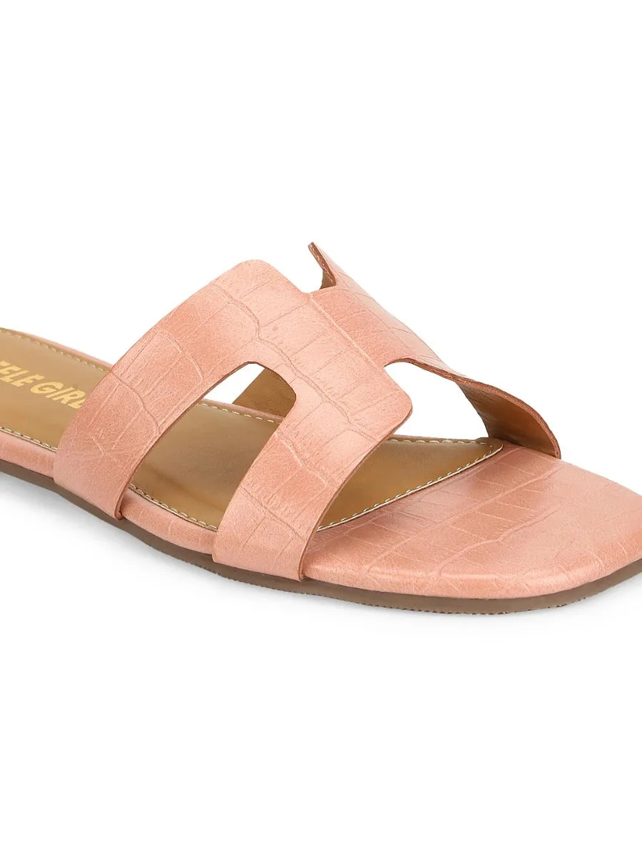 Rosa Nackt Croc PU Schlupf-Slipper