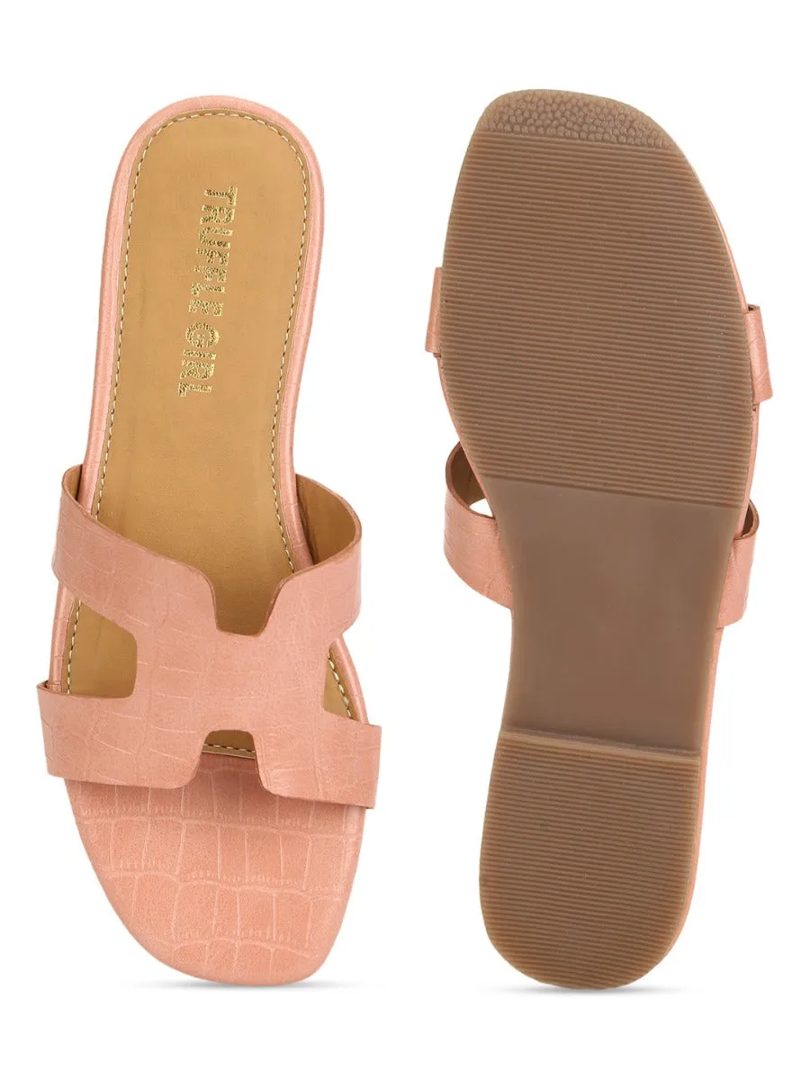 Rosa Nackt Croc PU Schlupf-Slipper