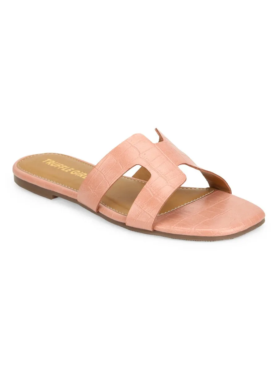 Rosa Nackt Croc PU Schlupf-Slipper
