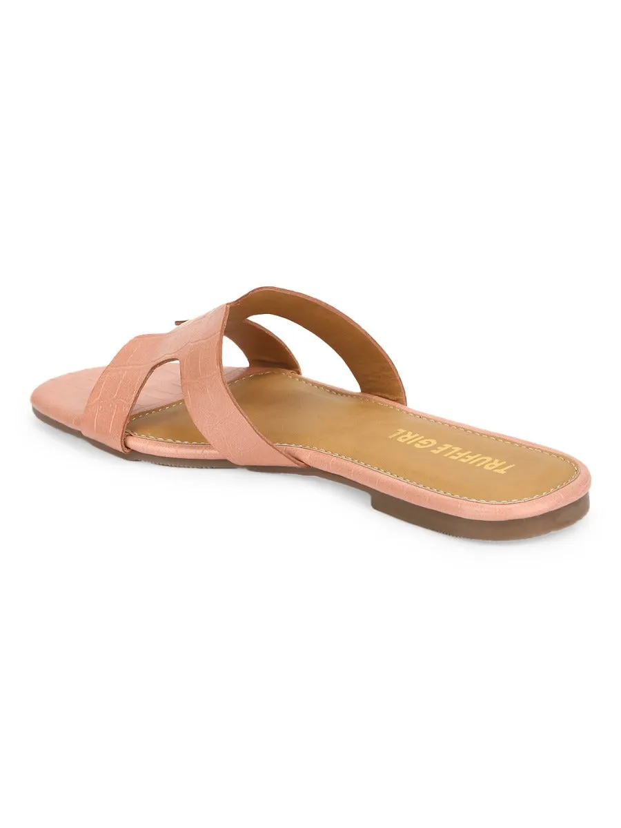 Rosa Nackt Croc PU Schlupf-Slipper
