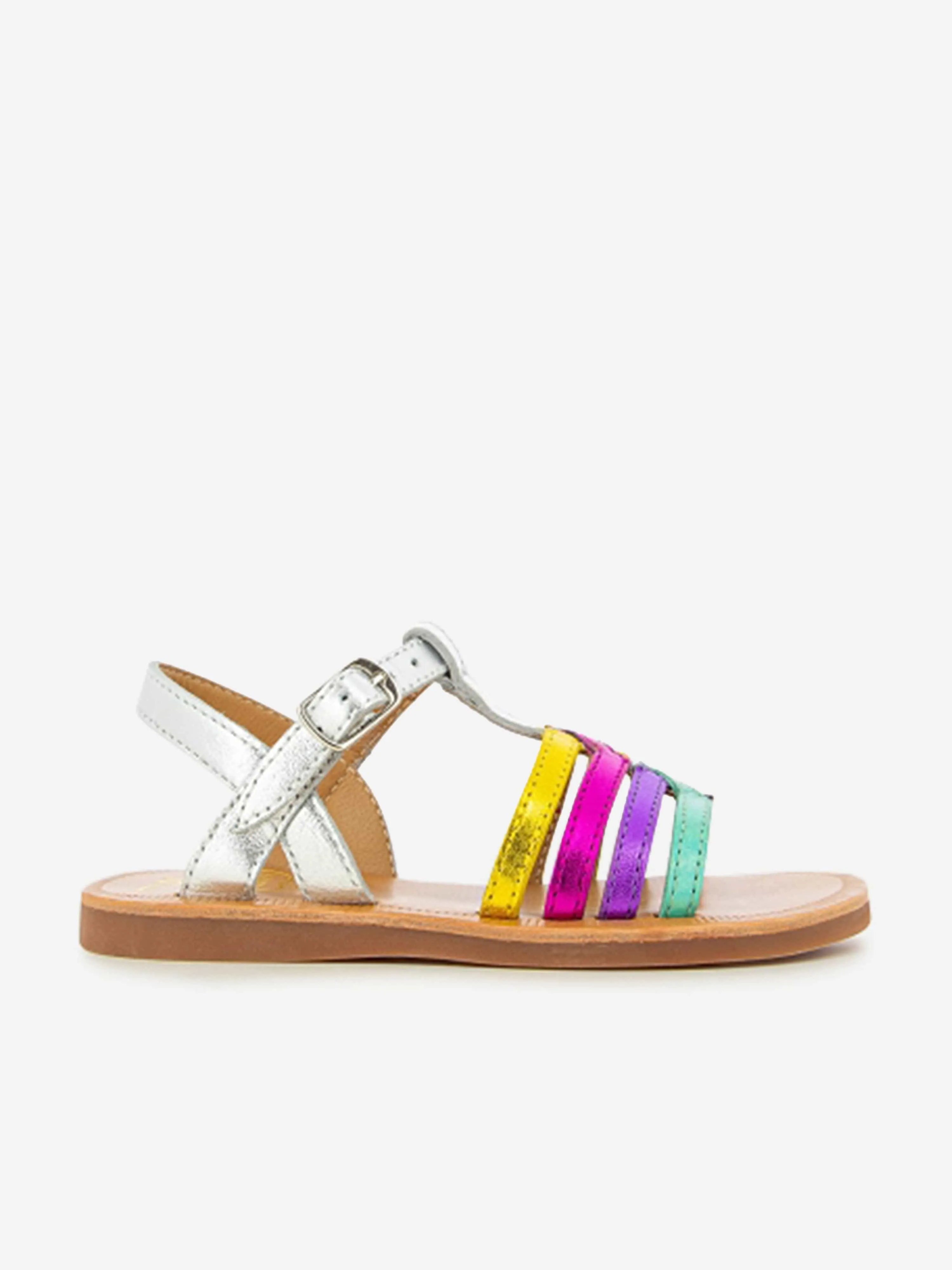 Pom D'Api Mädchen Leder Plagette Neue Samome Sandalen in Silber