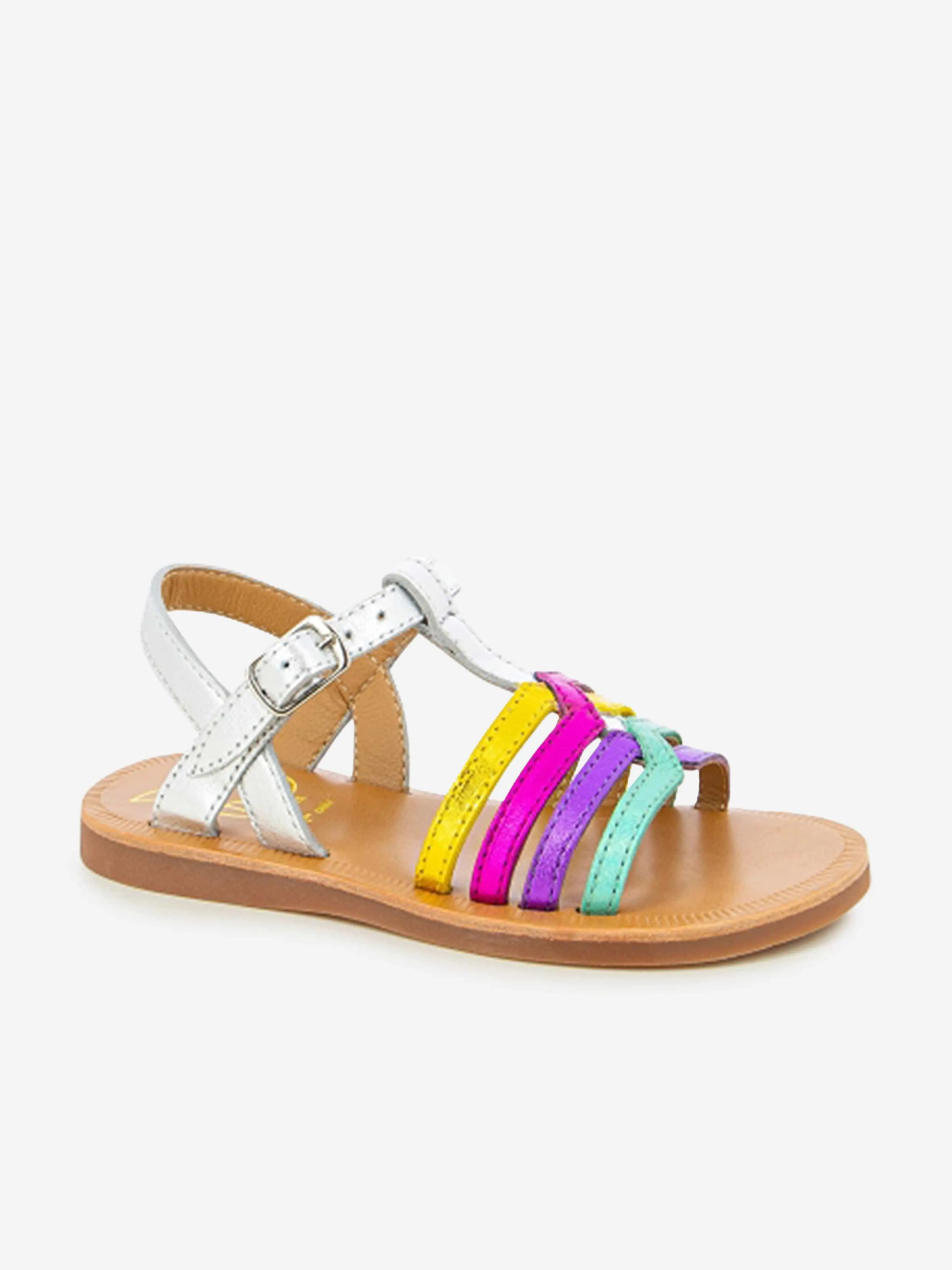 Pom D'Api Mädchen Leder Plagette Neue Samome Sandalen in Silber