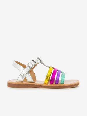 Pom D'Api Mädchen Leder Plagette Neue Samome Sandalen in Silber