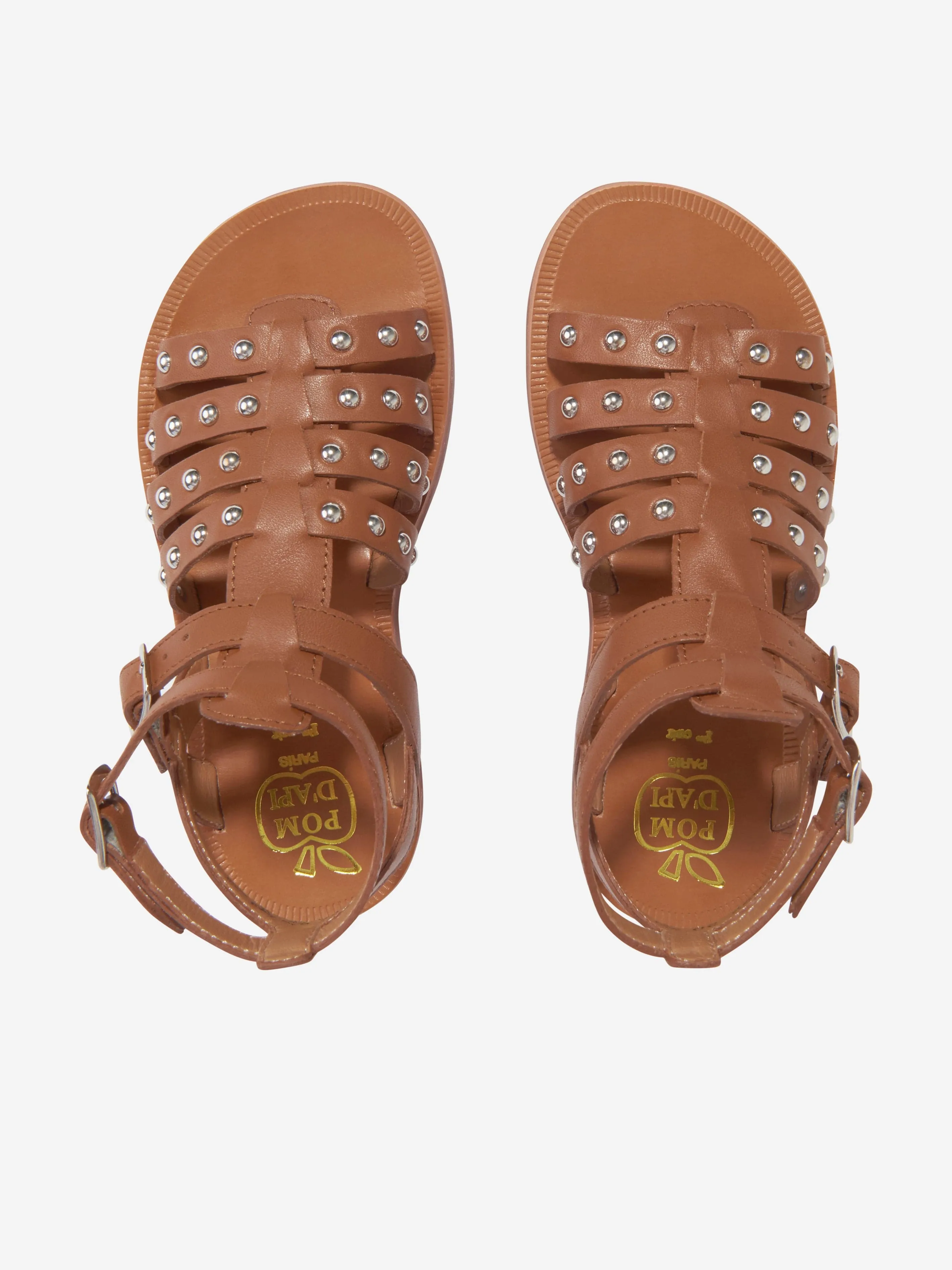 Pom D'Api Mädchen Leder Plagette Nieten Sandalen in Kamel