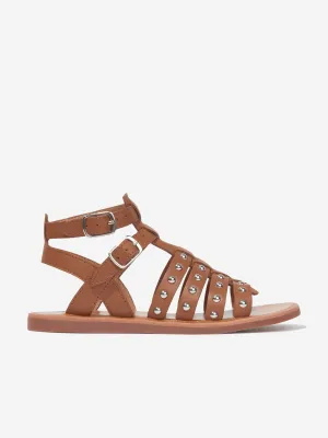 Pom D'Api Mädchen Leder Plagette Nieten Sandalen in Kamel