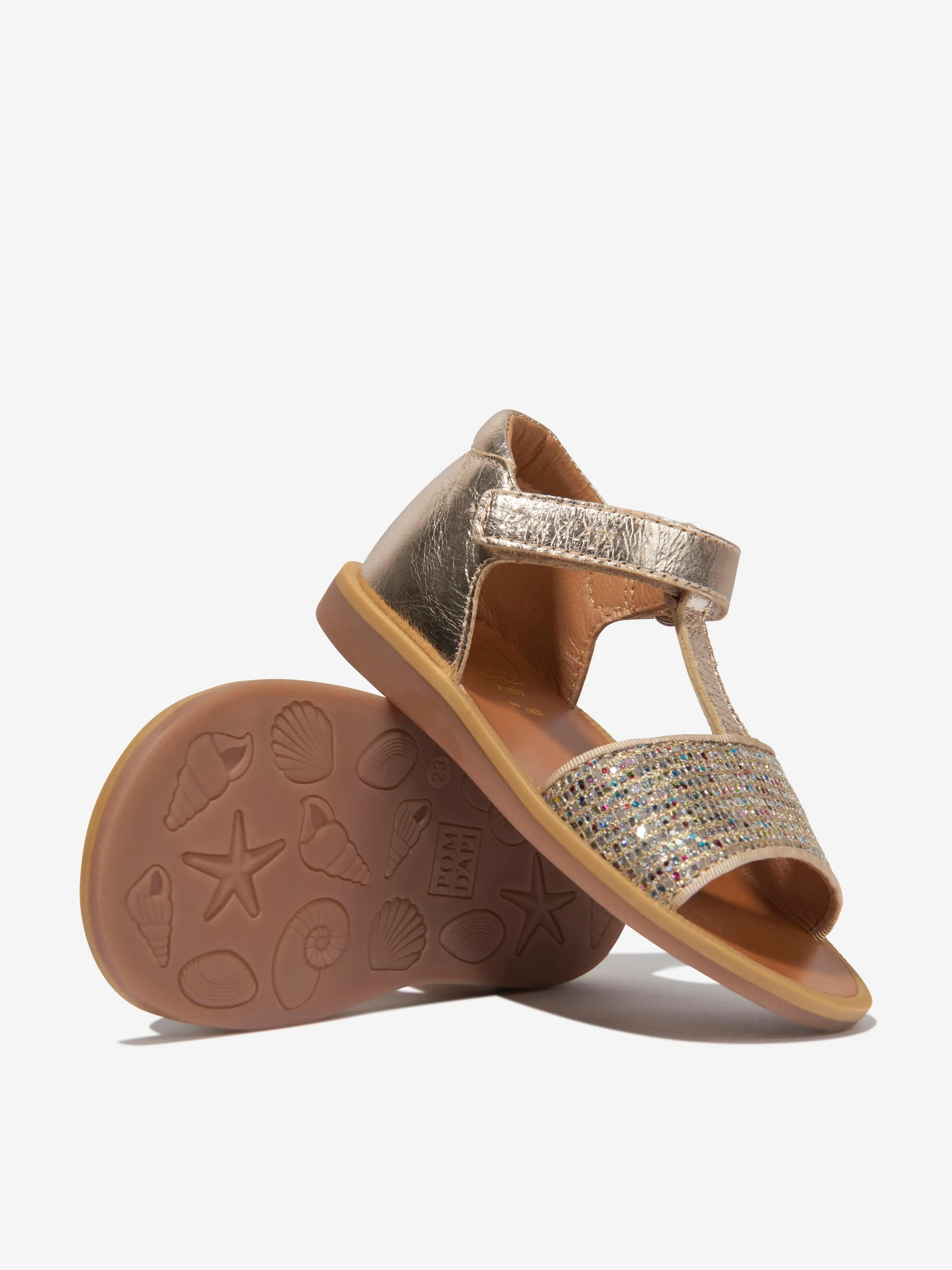 Pom D'Api Mädchen Poppy Tao Sandalen mit einfacher Schnalle in Gold