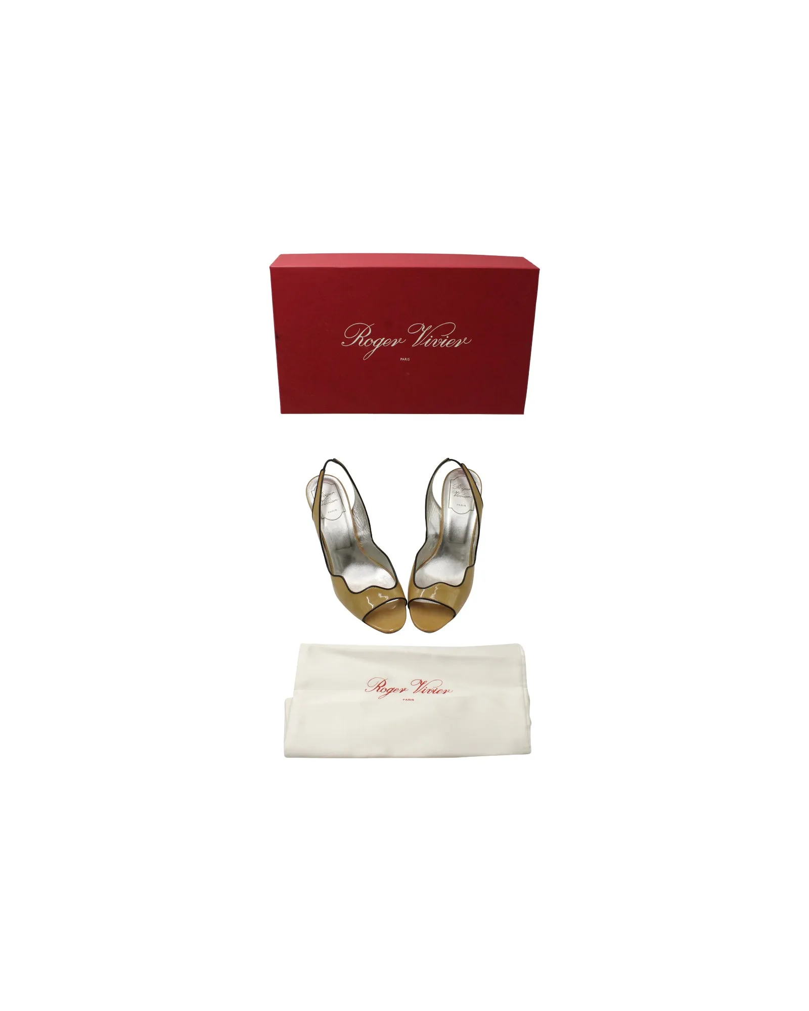 Roger Vivier Wellige Peep-Toe Slingback Sandalen in Kamel-Patentleder