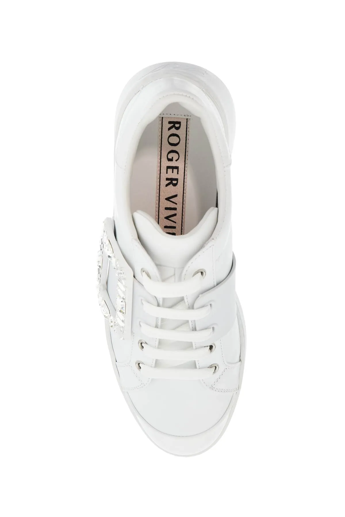 Roger Vivier Weiße Ledersneaker Viv Skate Mit Strasssteinen Schuhe_Roger-Vivier