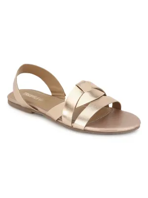 Roségold PU Rückenband Flache Sandalen