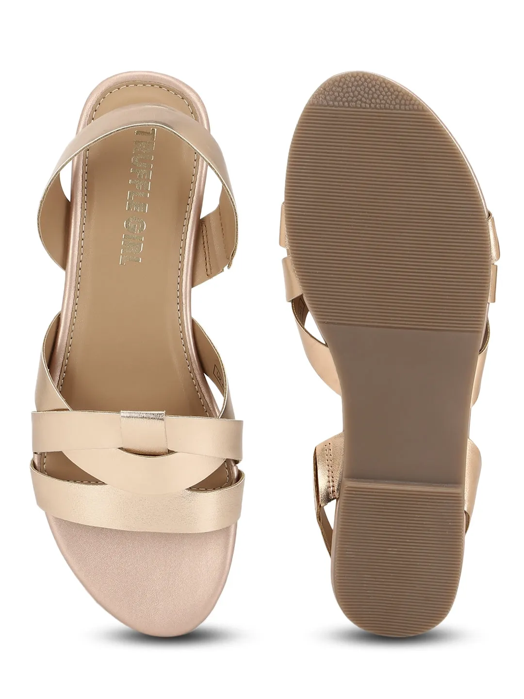 Roségold PU Rückenband Flache Sandalen
