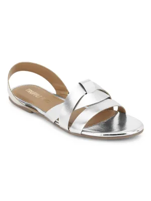 Silberne PU-Fersenriemen Flache Sandalen