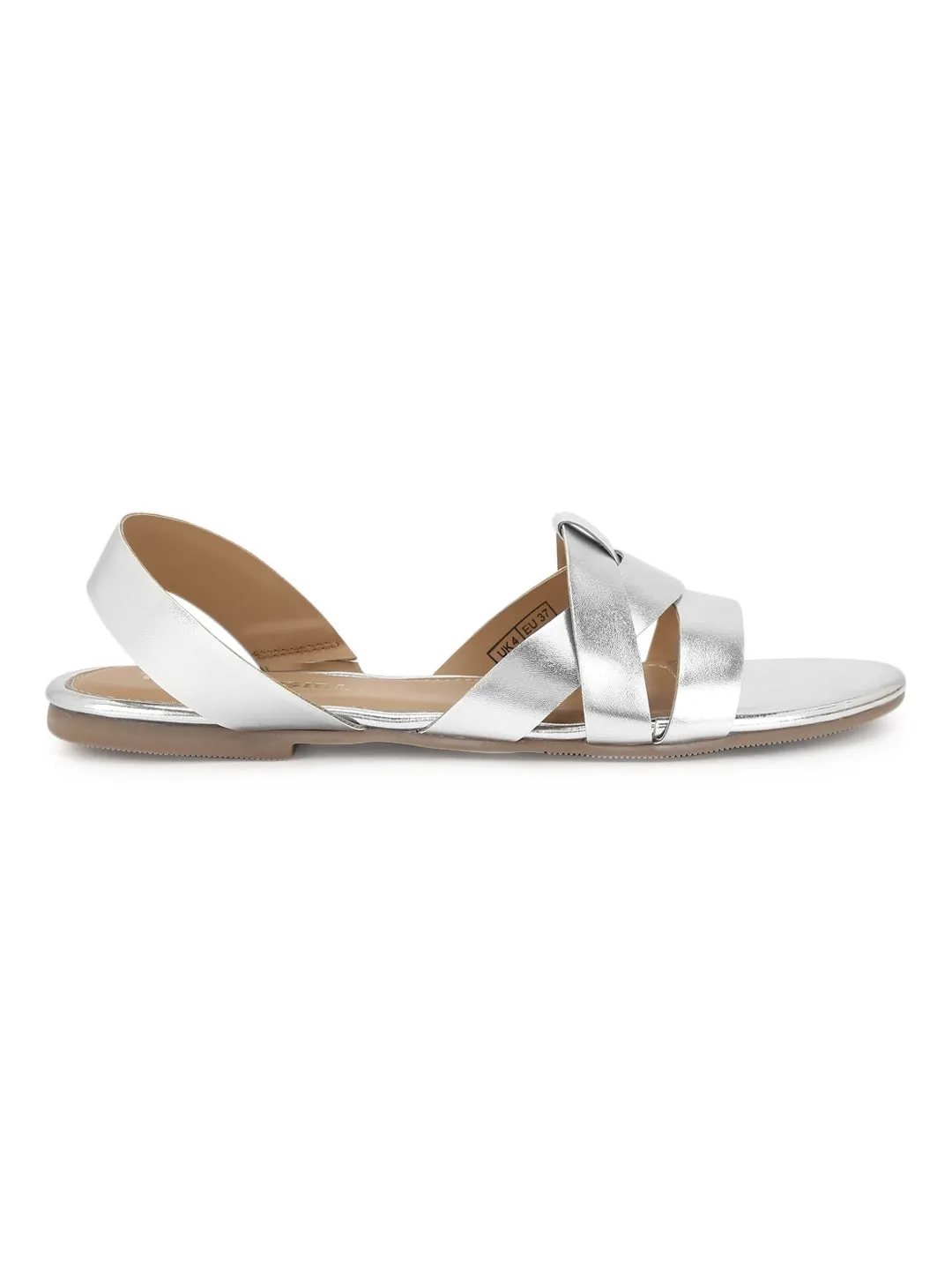 Silberne PU-Fersenriemen Flache Sandalen