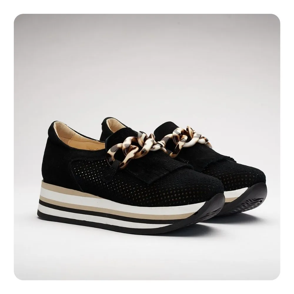 SOFTWAVES SLIP-ON KEILABSATZ-SNEAKER - SCHWARZ - 77808BLK