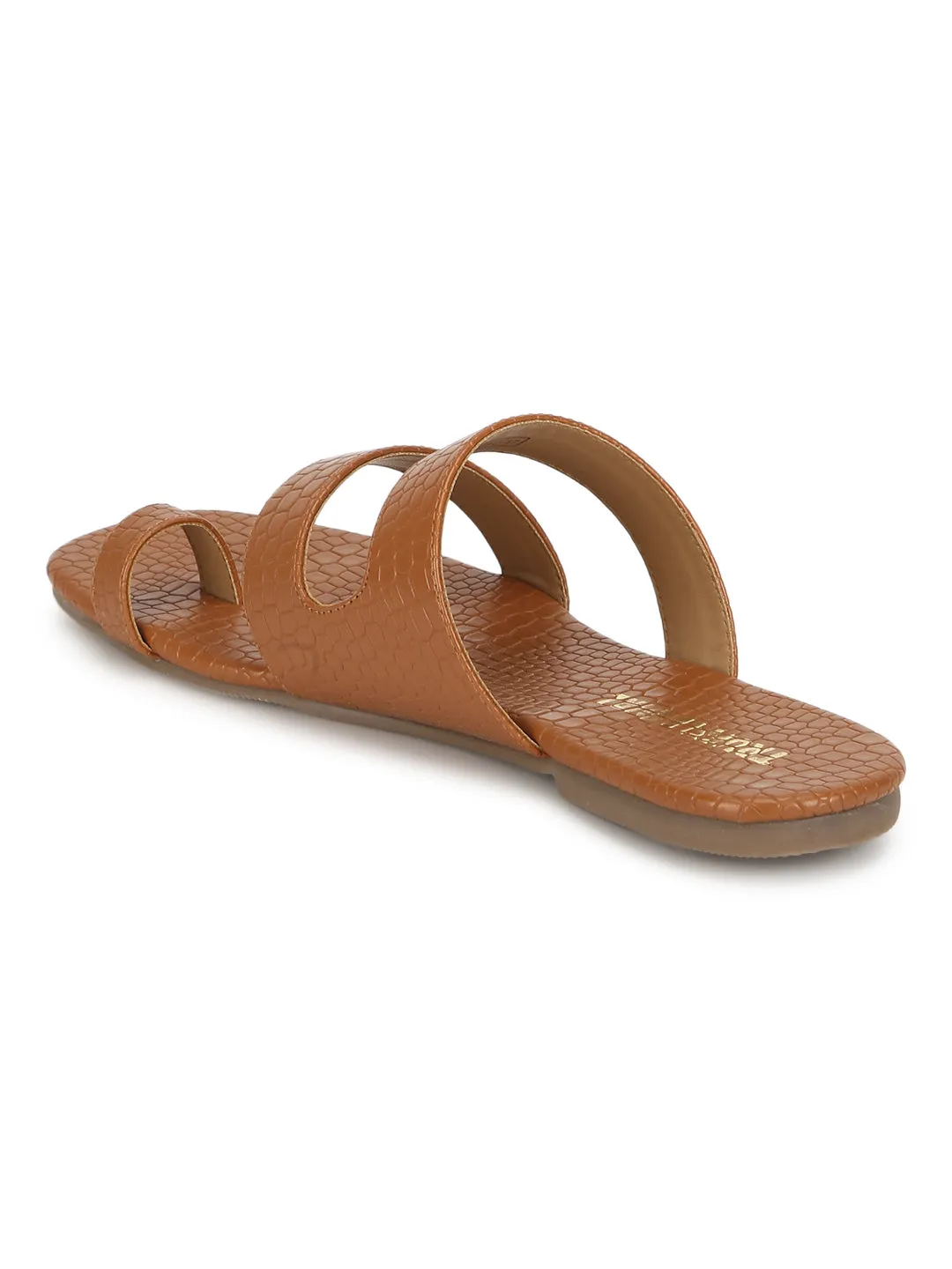 Tan Croc PU Flache Schlupf-Sandalen (TC-RLST16-TAN)