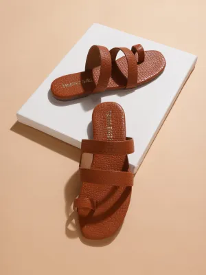 Tan Croc PU Flache Schlupf-Sandalen (TC-RLST16-TAN)