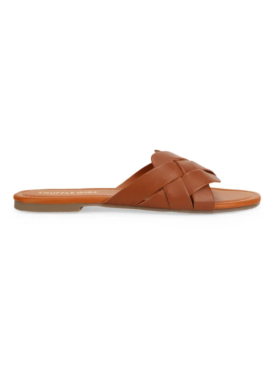 Tan PU Gewebte Riemchen Slip-Ons