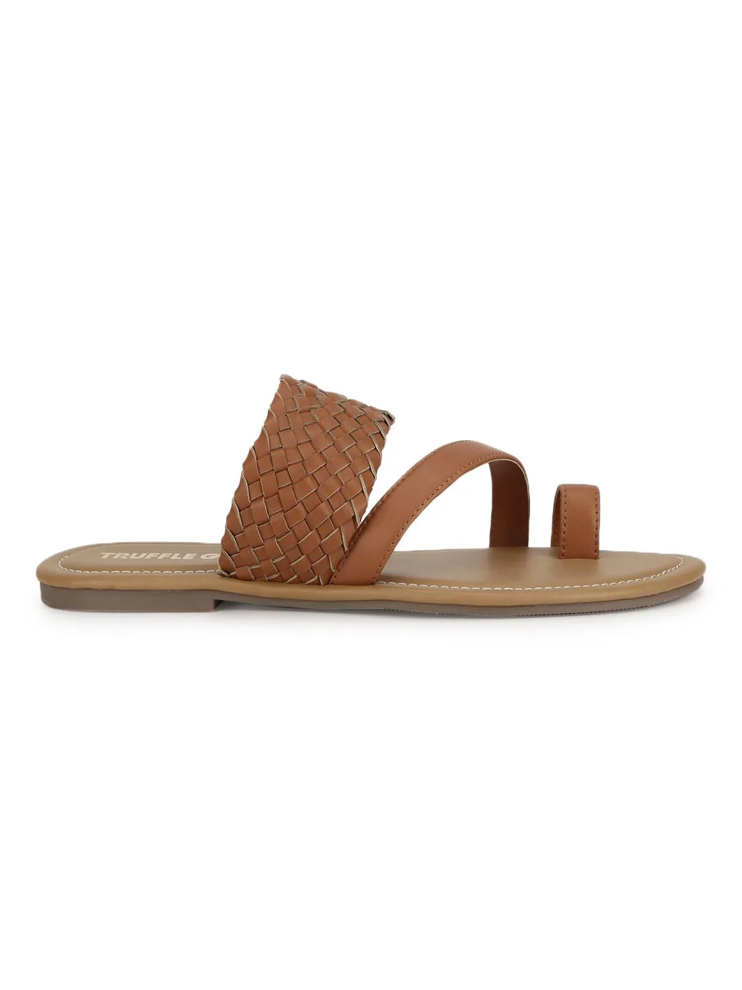 Braune Gewebte PU Flache Schlupf-Sandalen