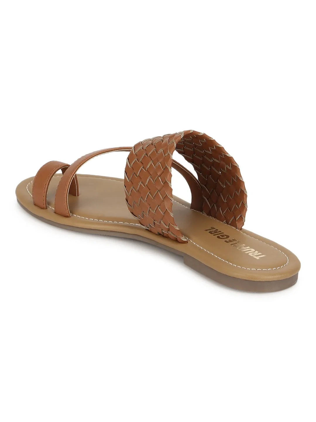 Braune Gewebte PU Flache Schlupf-Sandalen