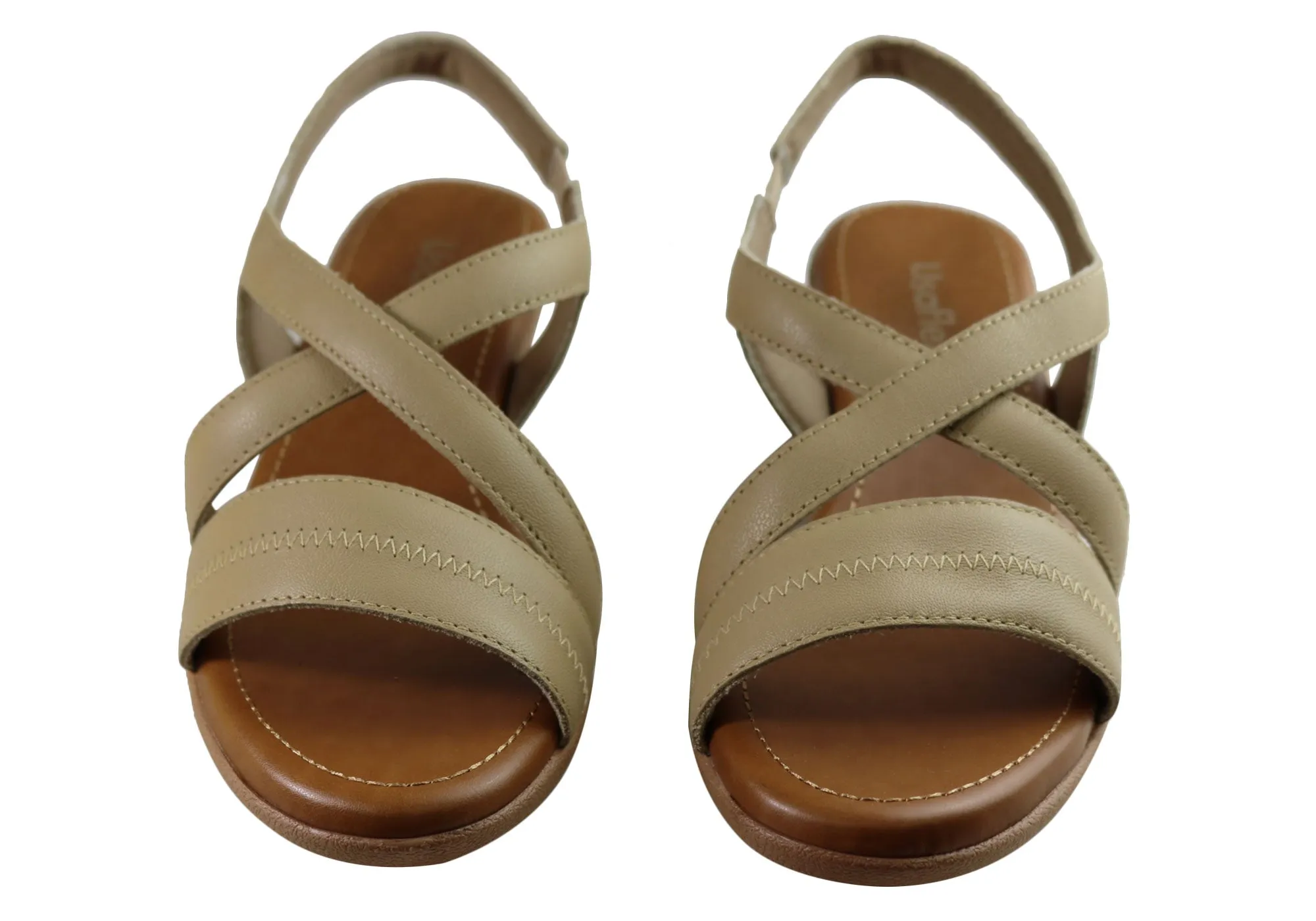 Usaflex Alta Damen Komfort Sandalen mit niedrigem Absatz aus Leder, hergestellt in Brasilien Usaflex Schuhe