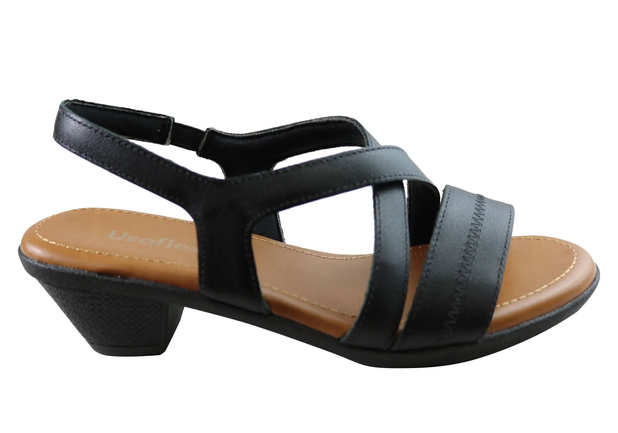 Usaflex Alta Damen Komfort Sandalen mit niedrigem Absatz aus Leder, hergestellt in Brasilien Usaflex Schuhe