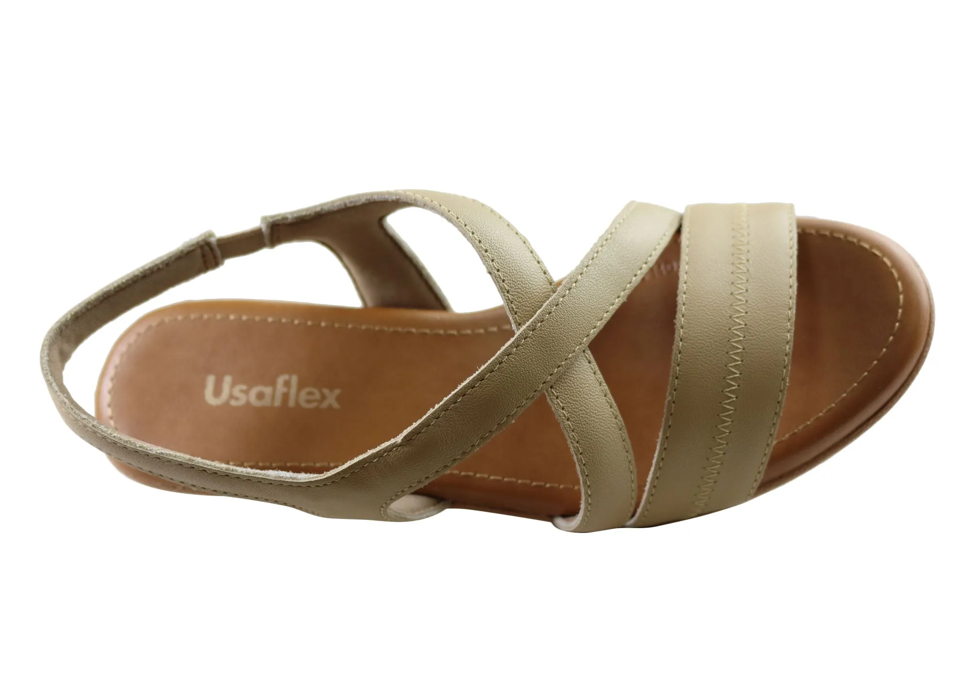 Usaflex Alta Damen Komfort Sandalen mit niedrigem Absatz aus Leder, hergestellt in Brasilien Usaflex Schuhe