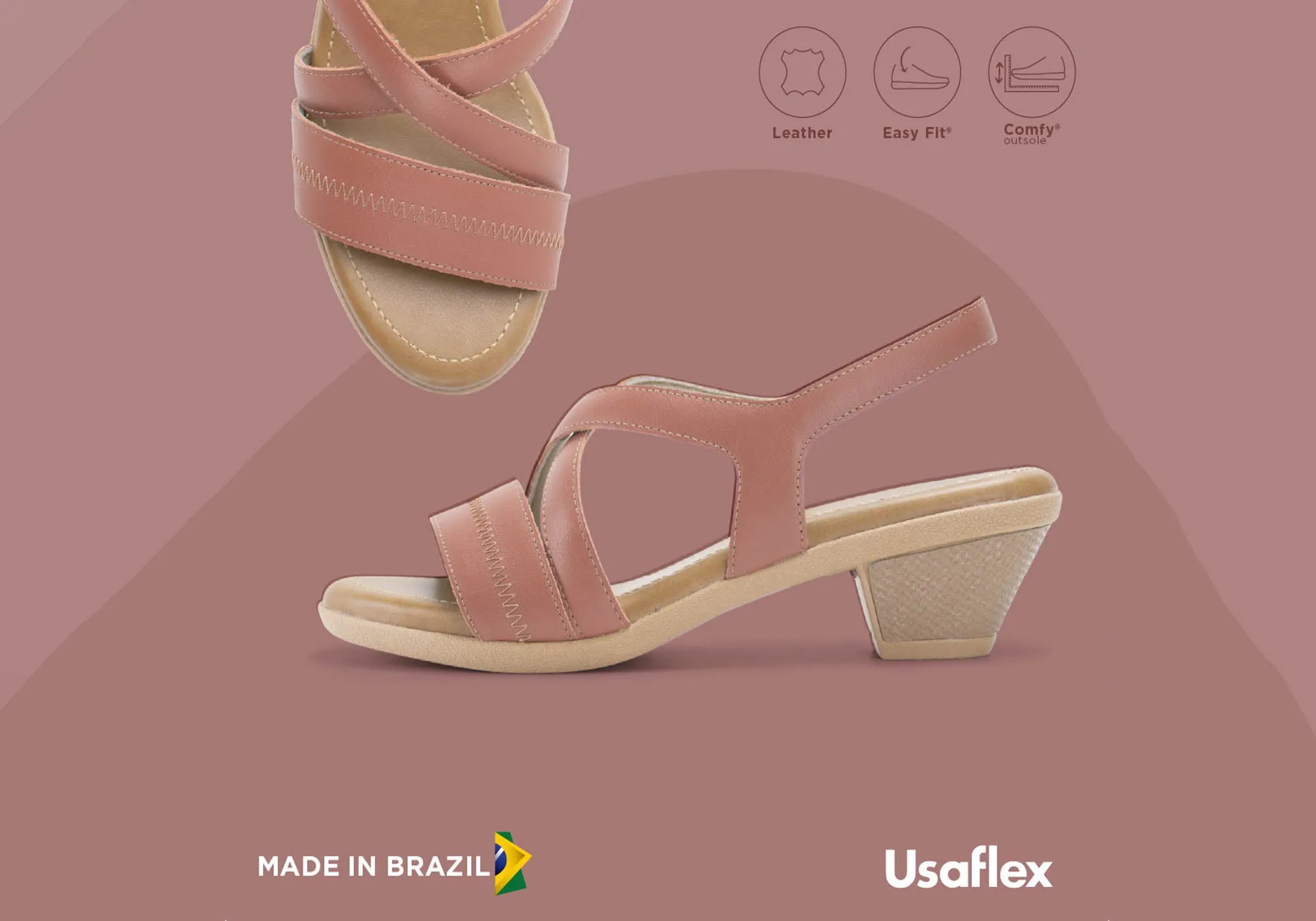 Usaflex Alta Damen Komfort Sandalen mit niedrigem Absatz aus Leder, hergestellt in Brasilien Usaflex Schuhe