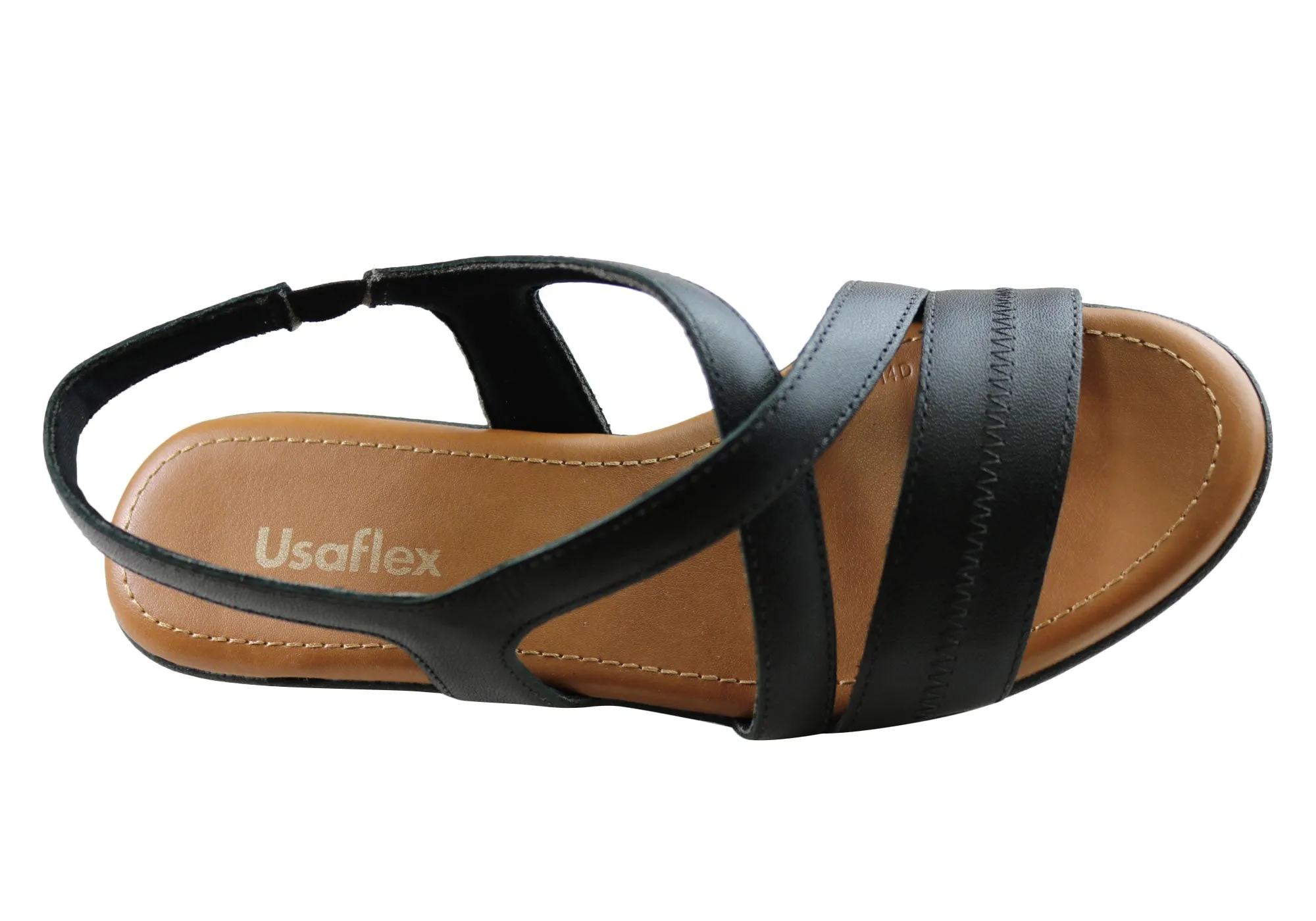 Usaflex Alta Damen Komfort Sandalen mit niedrigem Absatz aus Leder, hergestellt in Brasilien Usaflex Schuhe