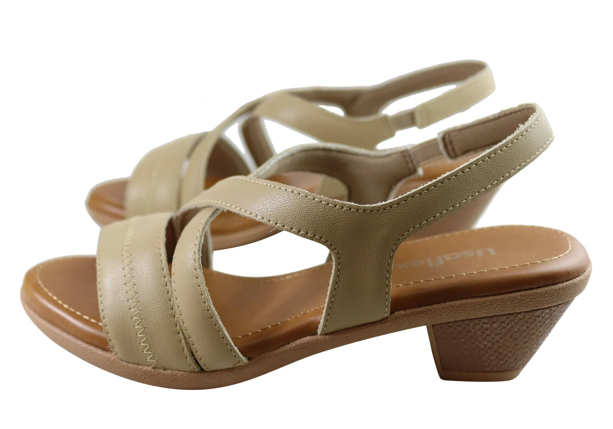 Usaflex Alta Damen Komfort Sandalen mit niedrigem Absatz aus Leder, hergestellt in Brasilien Usaflex Schuhe