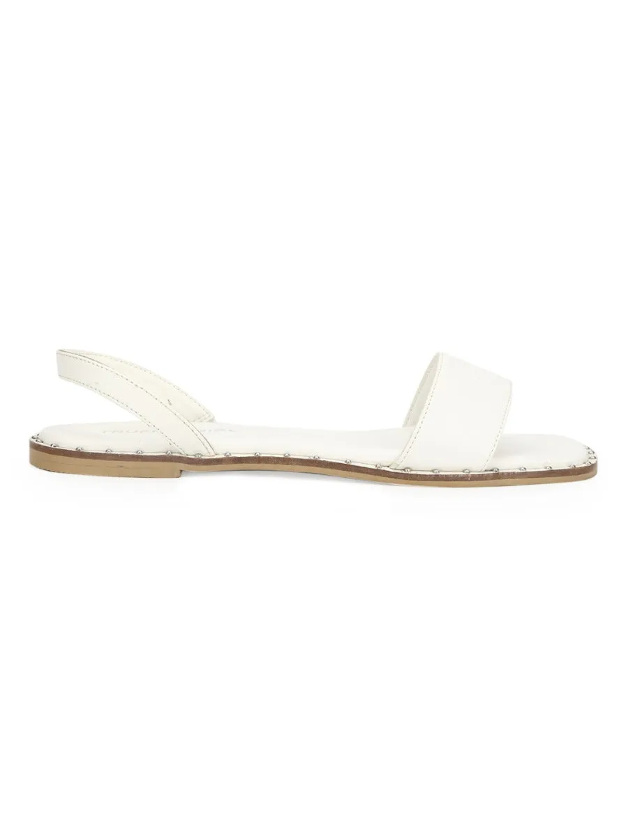 Weiße PU Flache Sandalen mit Rückengurt