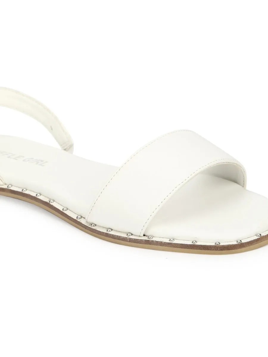 Weiße PU Flache Sandalen mit Rückengurt