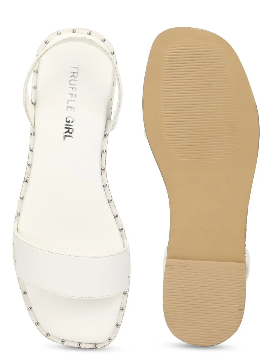 Weiße PU Flache Sandalen mit Rückengurt