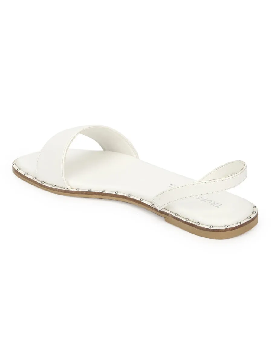 Weiße PU Flache Sandalen mit Rückengurt