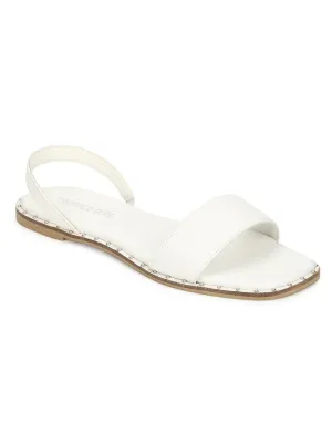 Weiße PU Flache Sandalen mit Rückengurt