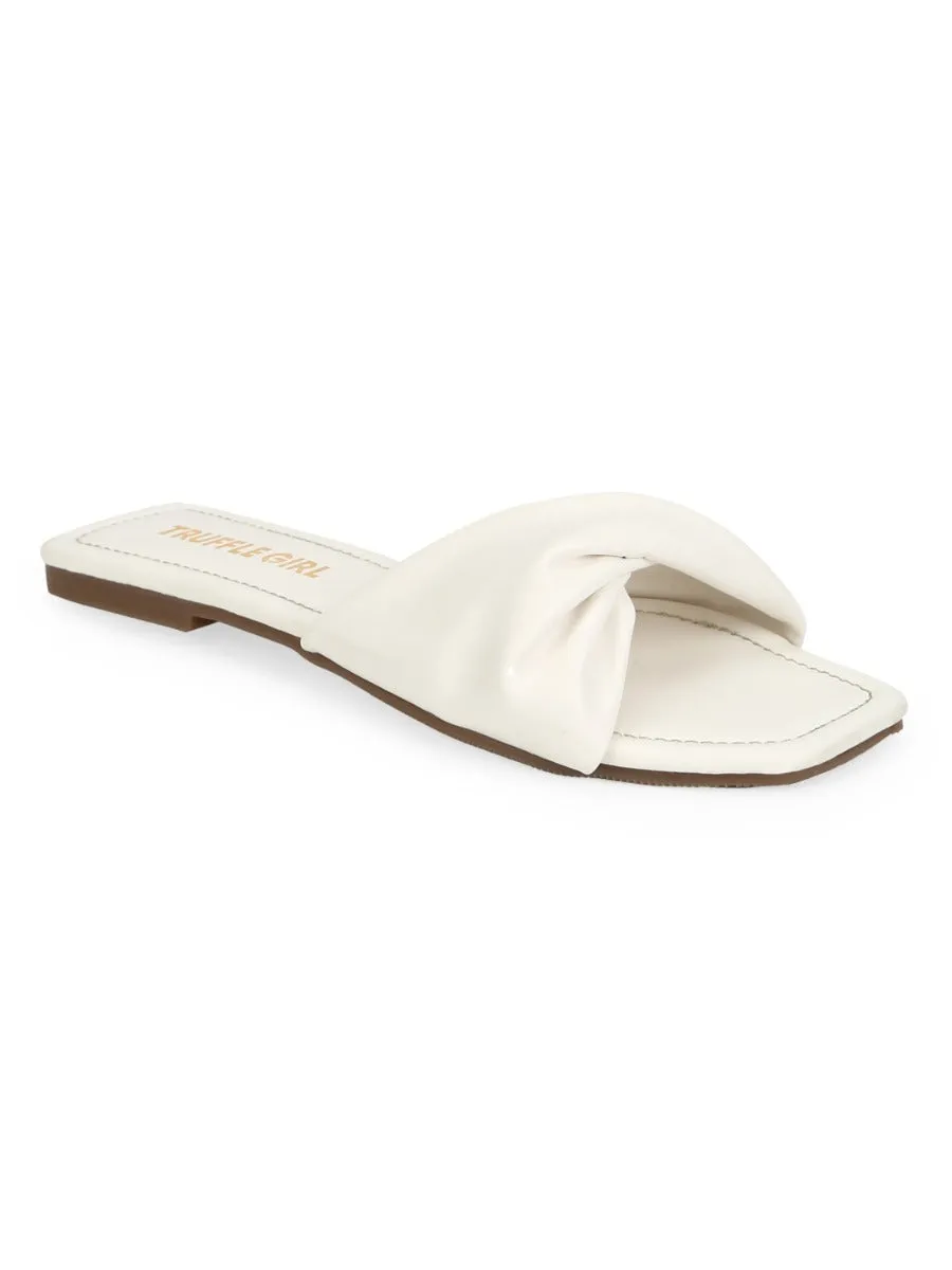 Weiße PU gedrehte Riemchen-Slip-Ons