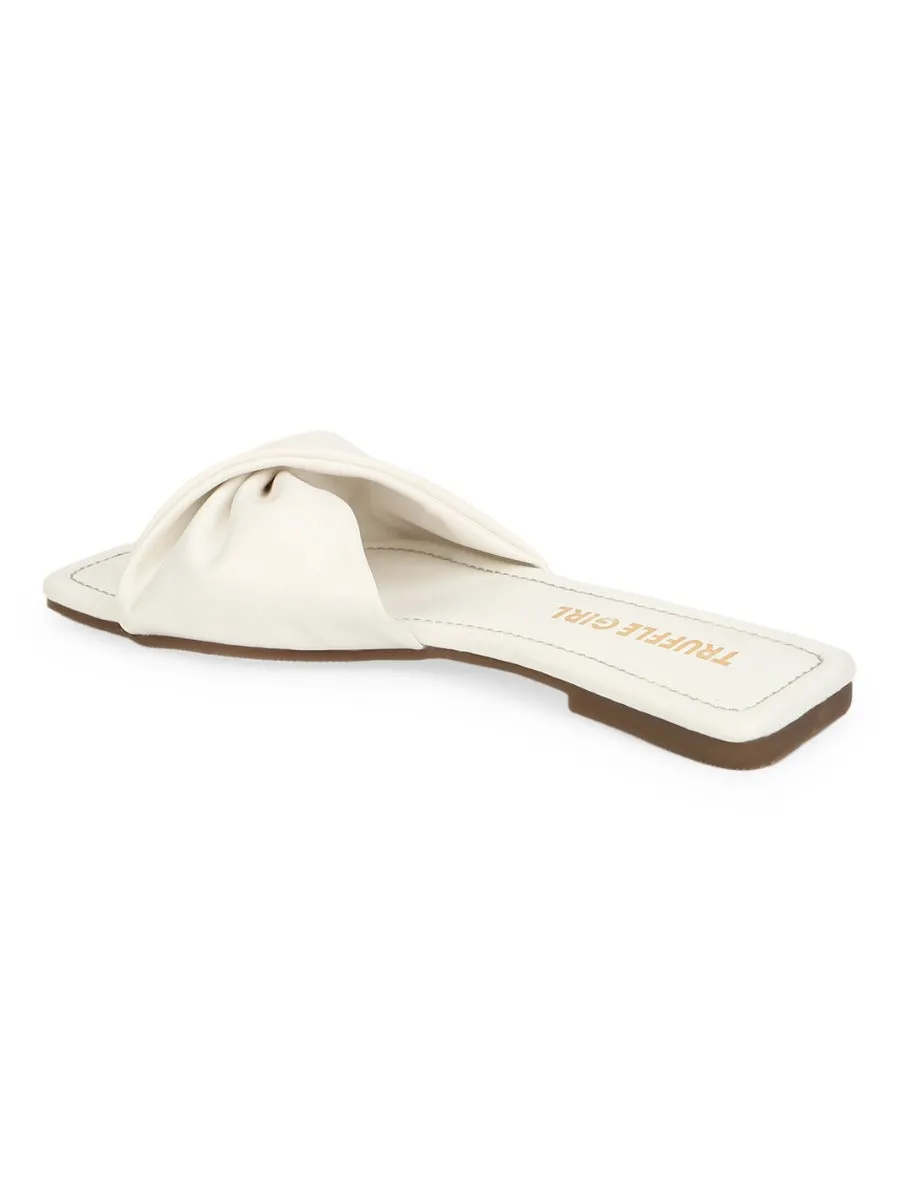 Weiße PU gedrehte Riemchen-Slip-Ons