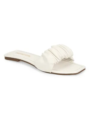 Weiße PU-Riemchen-Slipper mit Knitteroptik