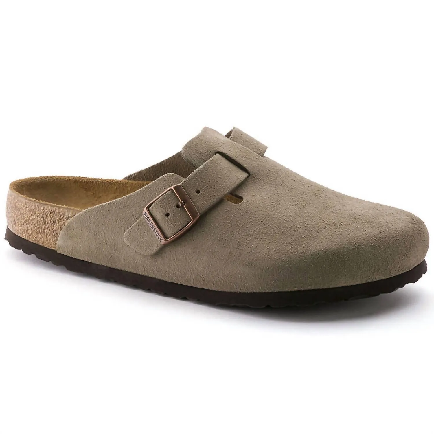 Damen Boston Soft Footbed Wildleder Hausschuhe - Mittel/eng in Taube