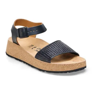 Damen Glenda Raffia Leder Sandalen - Mittel/eng in Schwarz
