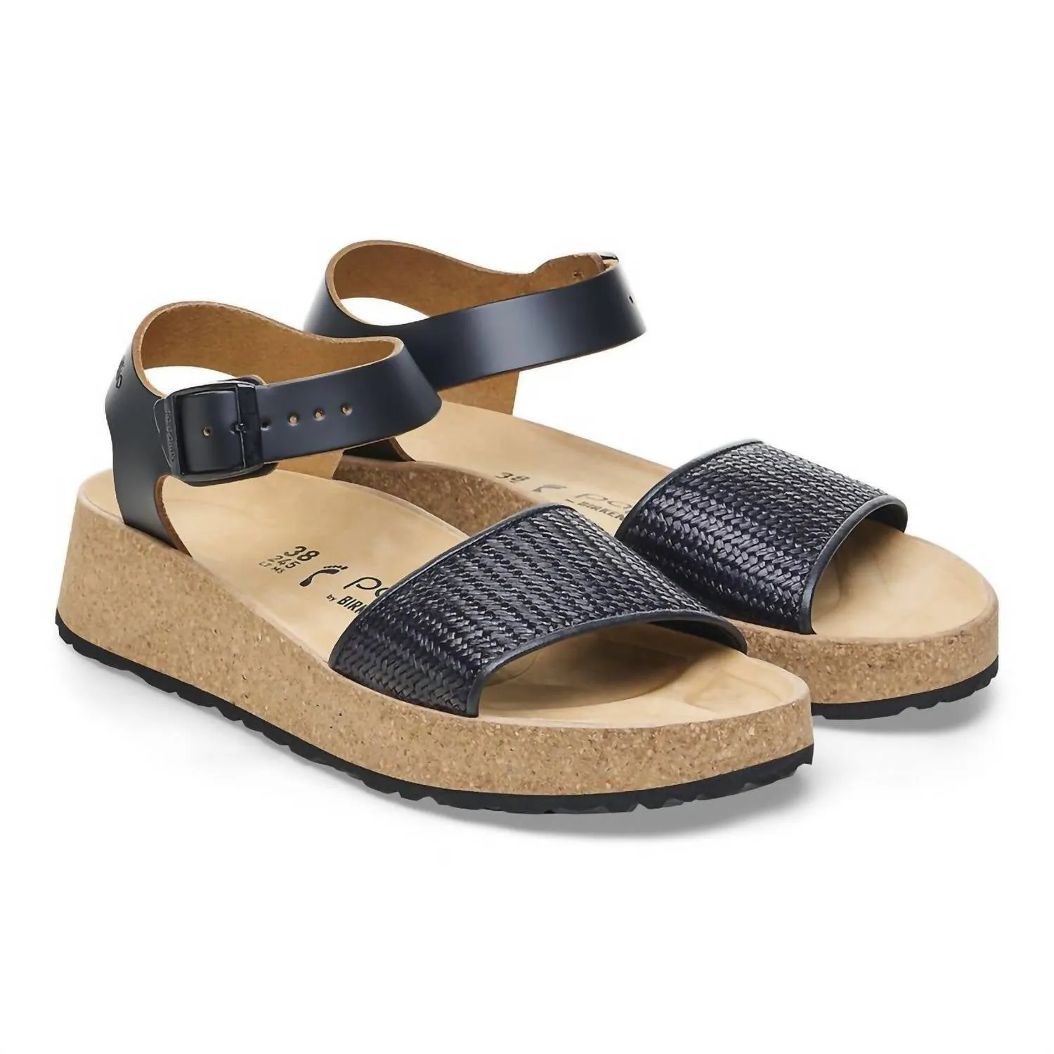 Damen Glenda Raffia Leder Sandalen - Mittel/eng in Schwarz