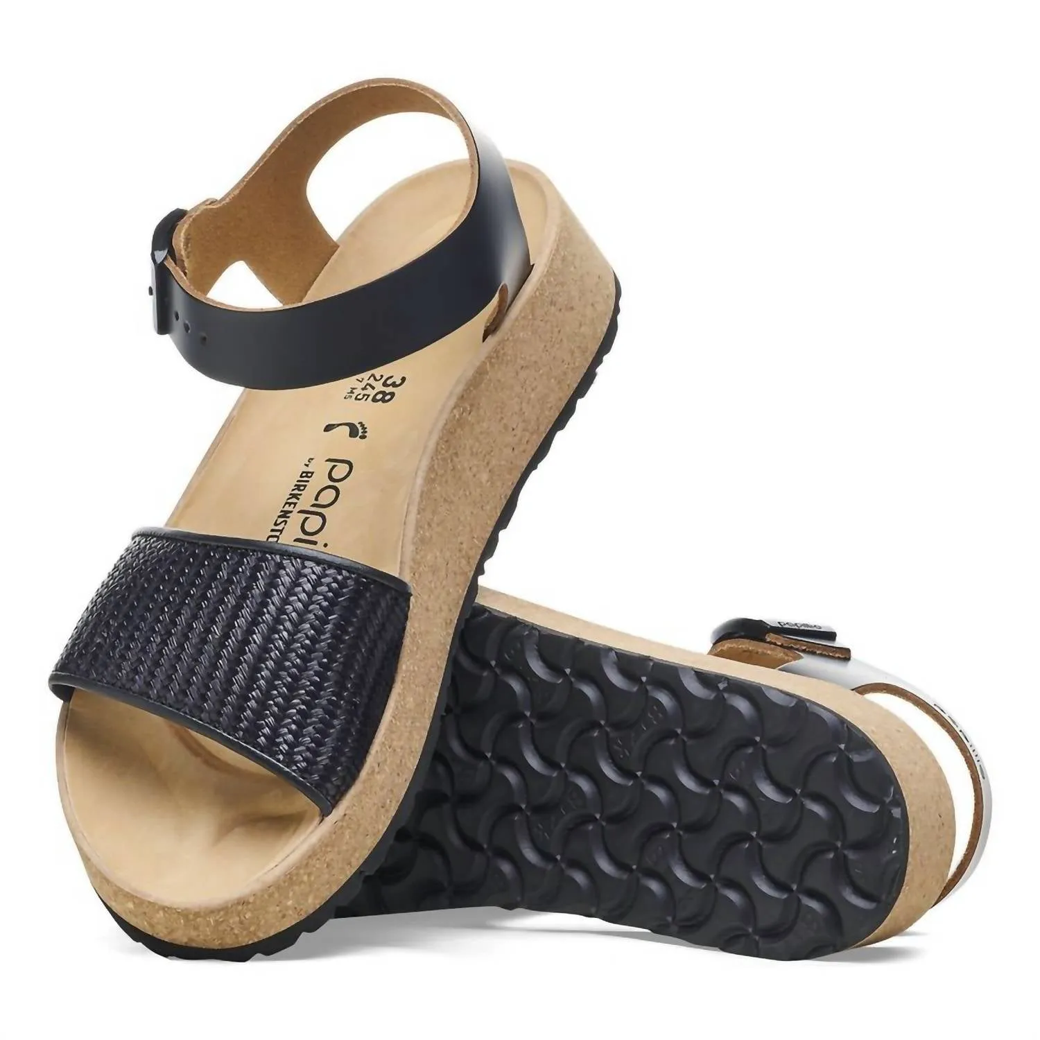 Damen Glenda Raffia Leder Sandalen - Mittel/eng in Schwarz